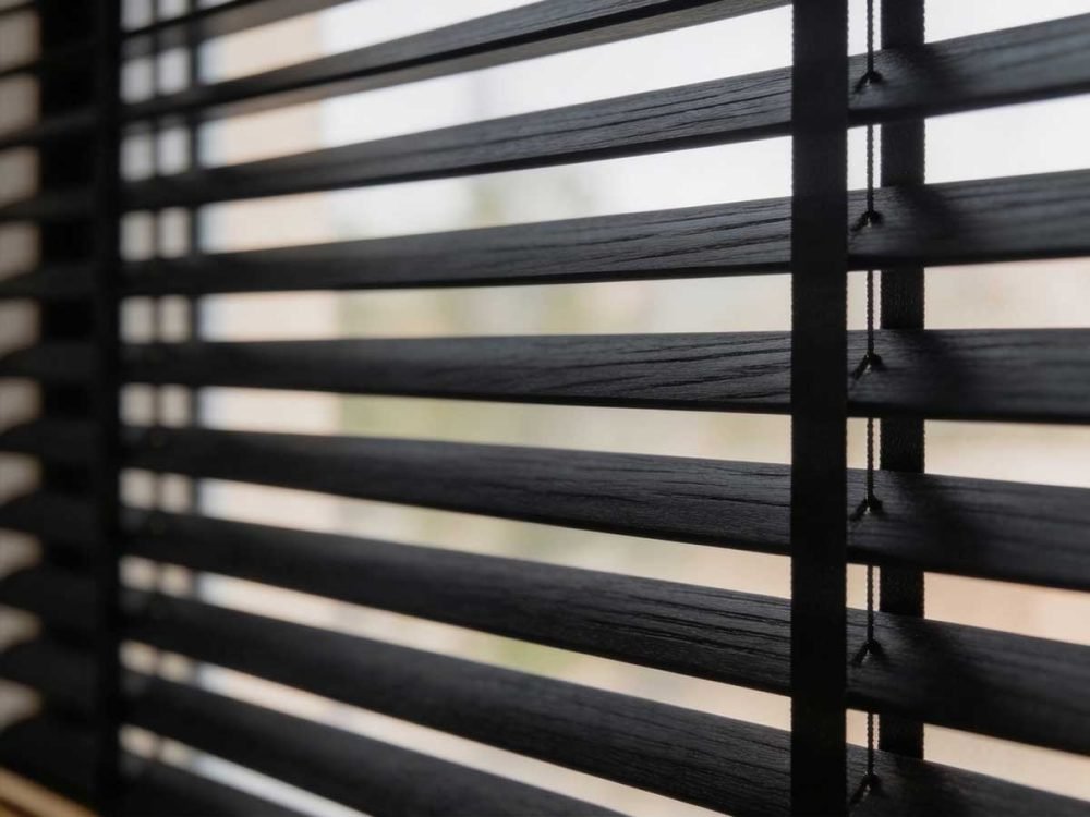 Zwarte houten jaloezieën